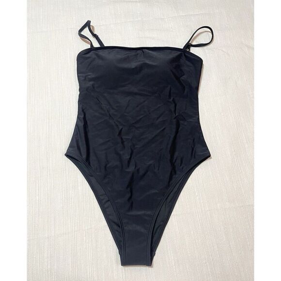 NWT Relleciga One Piece Adjustable Spaghetti Strap Swimsuit Black Womens Size M - Picture 1 of 7